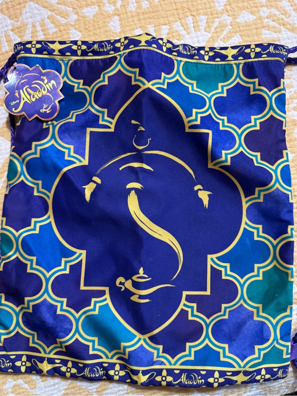 Disney Aladdin Drawstring Pouch - Royal Blue, Teal & Gold 14x12